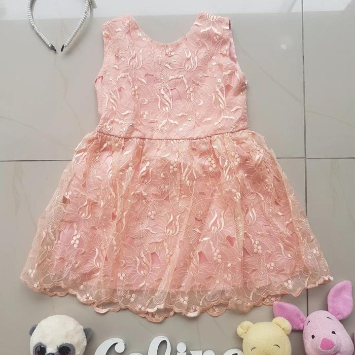 baju dress brukat lace pesta anak perempuan rose gold salem preloved
