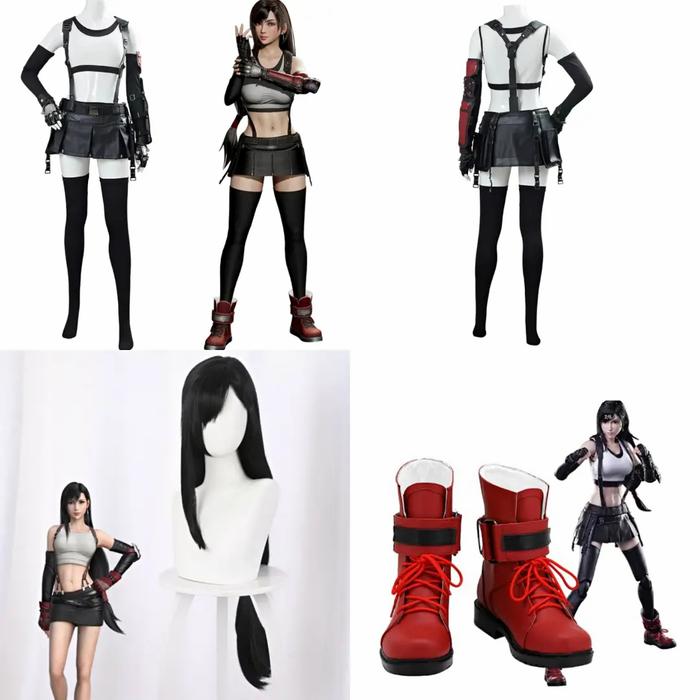 Ready Tifa Lockhart Final fantasy VII costume cosplay wig shoes