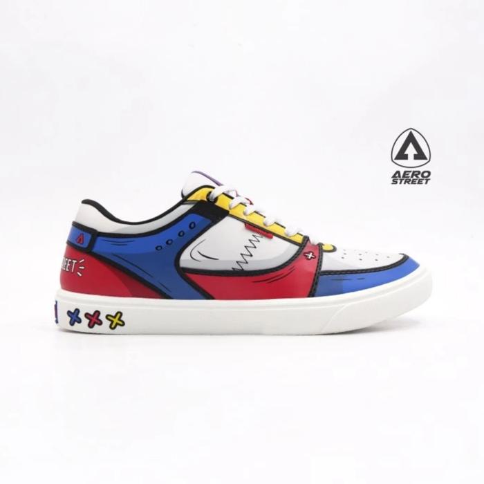Aerostreet 2D Hoops Low Putih Merah Biru Original Sepatu Pria Wanita