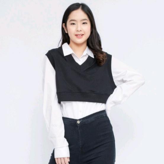 Crop Sweater Vest Baby Terry - Vest Wanita crop top