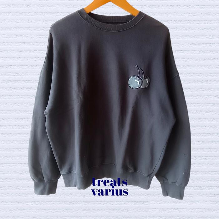 Kirsh Charcoal Dark Grey Cherry Logo Crewneck