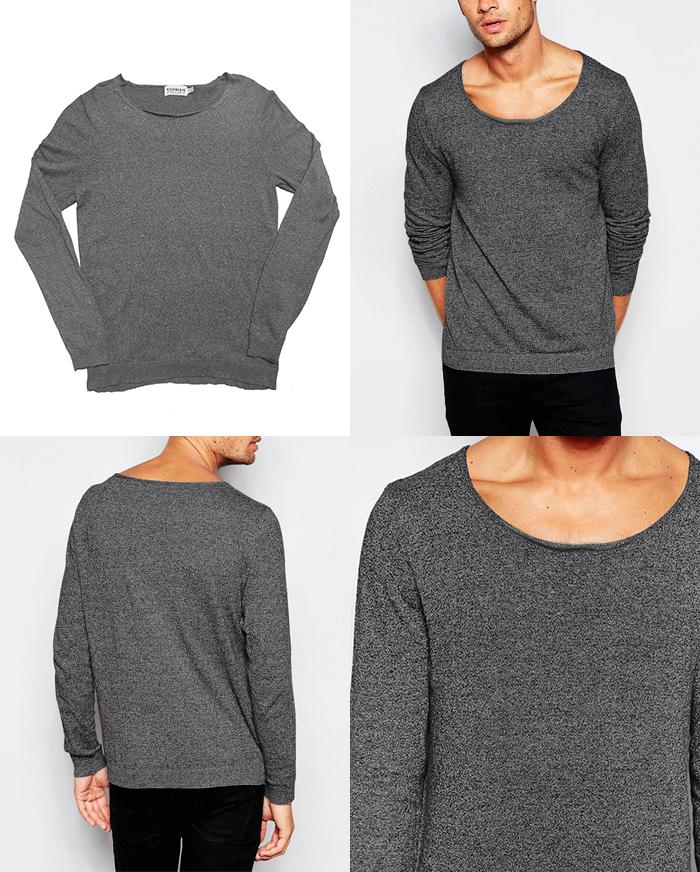 TOPMAN Scoop Boat Neck Sweater Grey Twist Cotton Zara Knit Sweatshirt