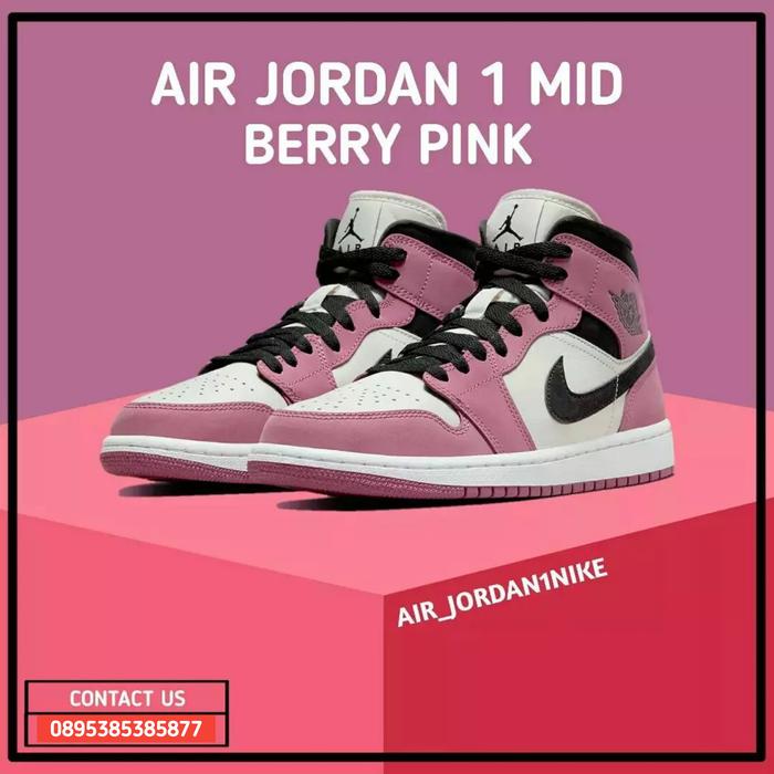 Sepatu Nike Air Jordan 1 Mid Berry Pink 100% Authentic
