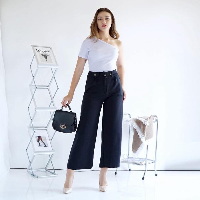 Celana KARETHA Kulot Wanita Panjang Polos scuba pinggang karet lp100