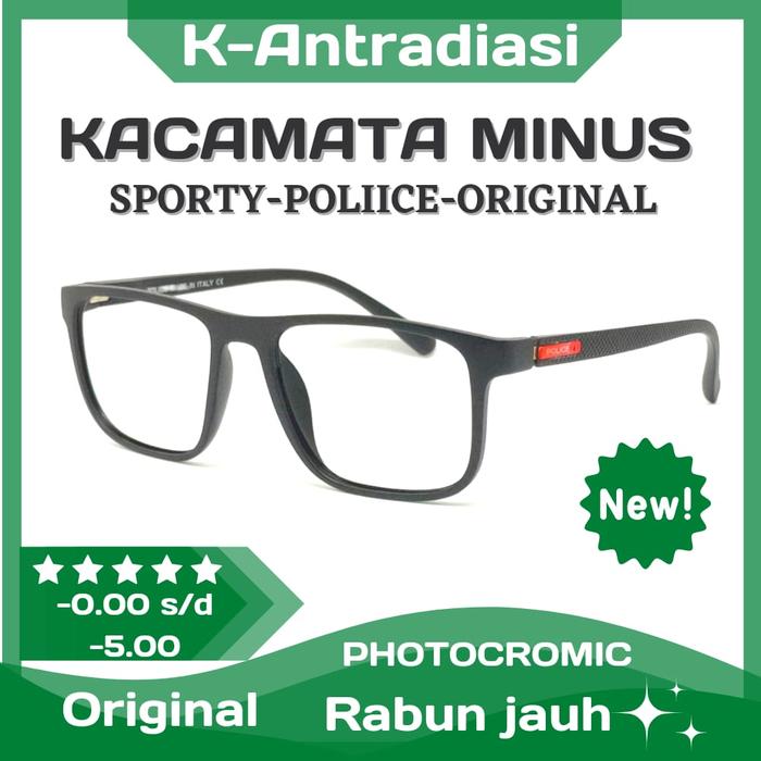 Kacamata Minus Photocromic Pria Police Anti Radiasi Sporty Original