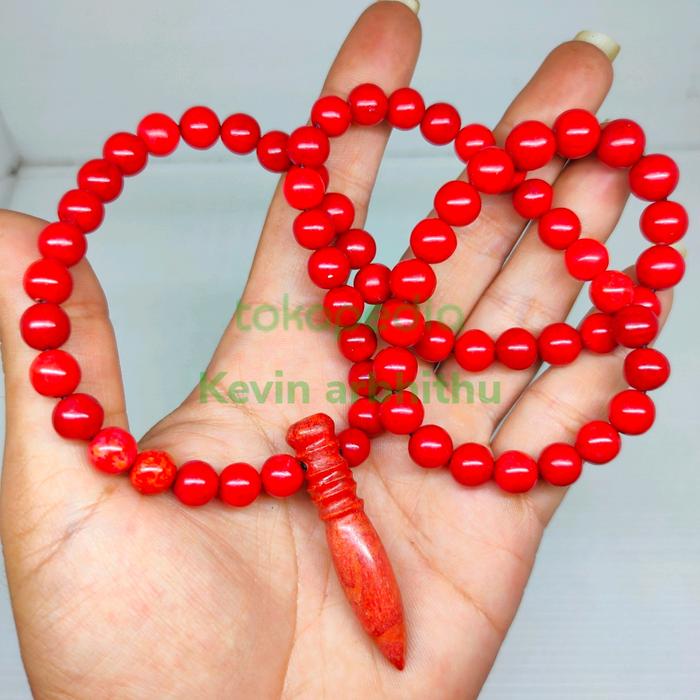 KALUNG FULL BATU MARJAN MERAH DENGAN LIONTIN BATU MARJAN