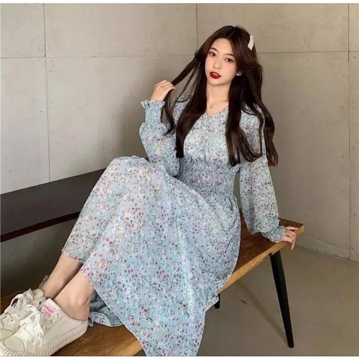 CATARINA VINTAGE FLORAL MAXY DRESS LONG SLEEVE V - NECK