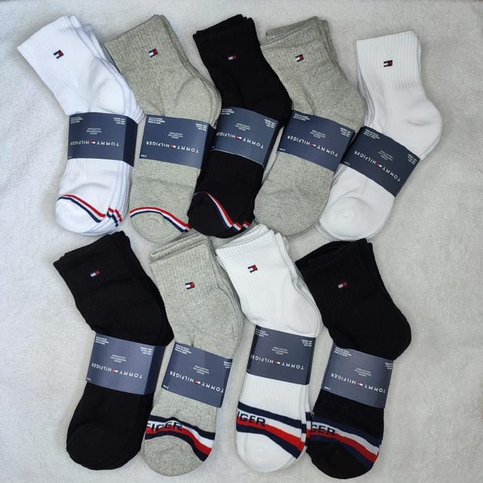 TOMMY HILFIGER Quarter Top Crew Socks 3 Pairs Kaos Kaki Pria Socks Men