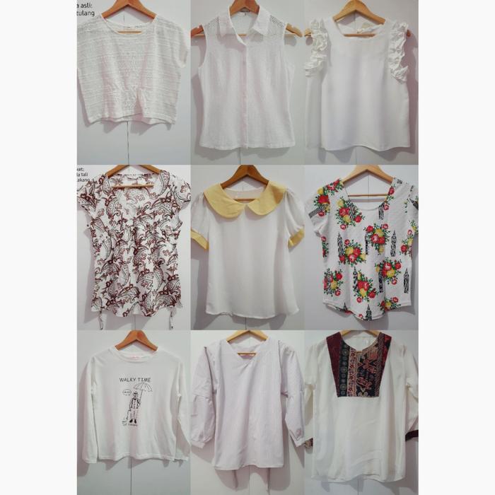 moonillacloetc - Thrift Preloved Atasan putih wanita kemeja blouse