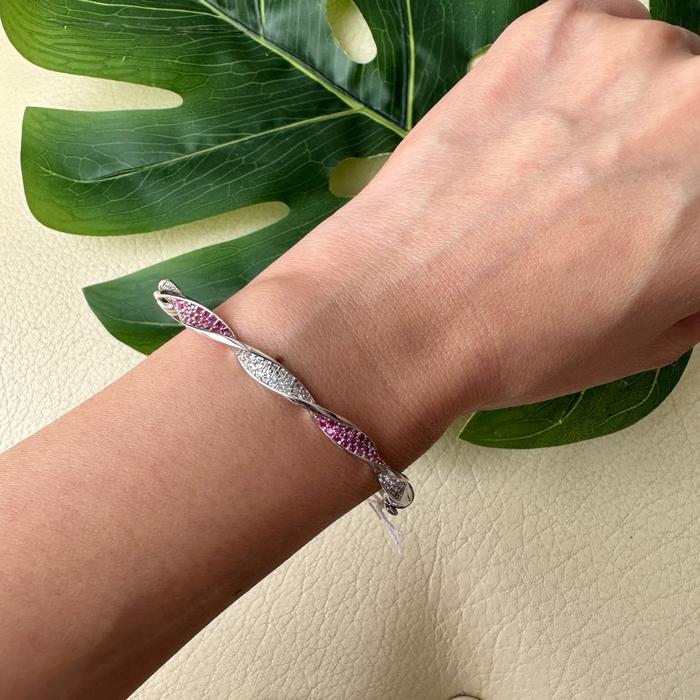 Gelang Kaku Emas Putih 17K Kadar 750 75% Fashion Zircon Pink 10.2 Gram