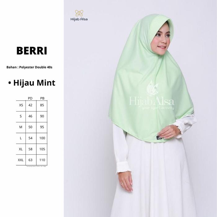 Original Hijab Alsa Bergo Kaos Instan Anak & Dewasa Berri Series Warna Mint #nayyarastore Kerudung P
