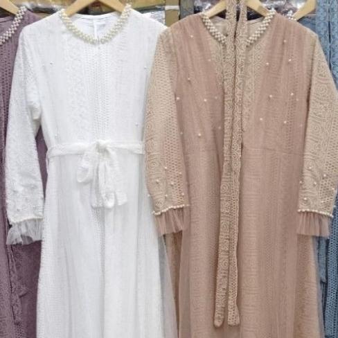 Gamis brukat tile mutiara white