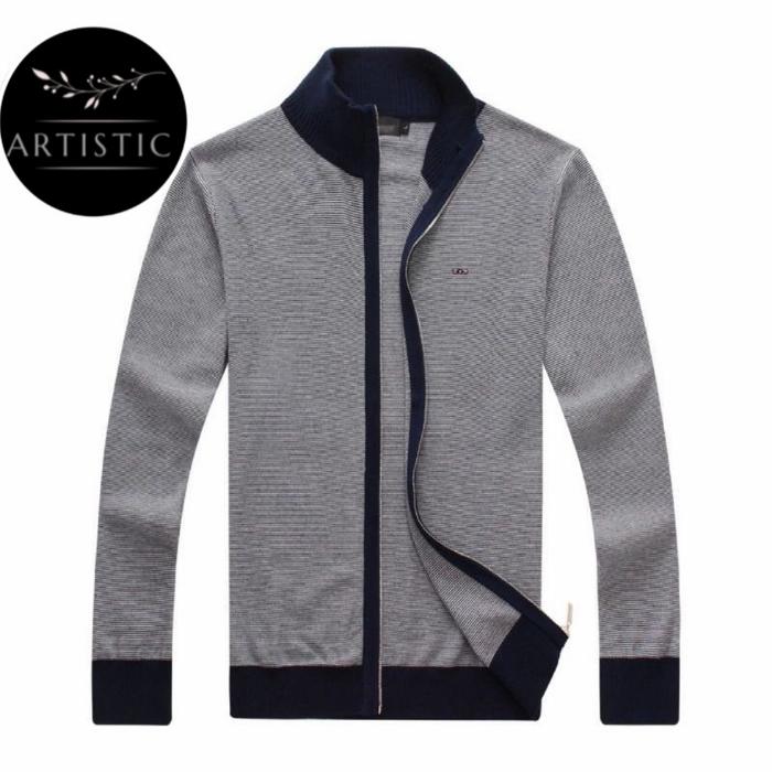 Sweater Rajut Pria Polos Jumbo Korean style Cotton Tebal Zipper Nyaman