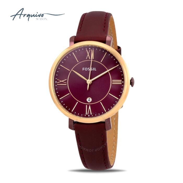Jam Tangan Fossil Wanita Jacqueline Slim Kulit Wine Casual Original ES4099