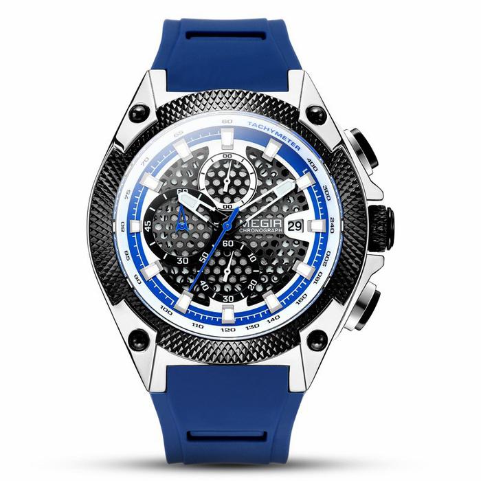 Jam Tangan Megir 2053 Blue Chrono & Tanggal Aktif