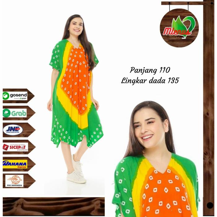 Midi Relax Dress Kaftan Vintage Daster Kain Batik Nyaman Wajik Modis Pompom Lucu