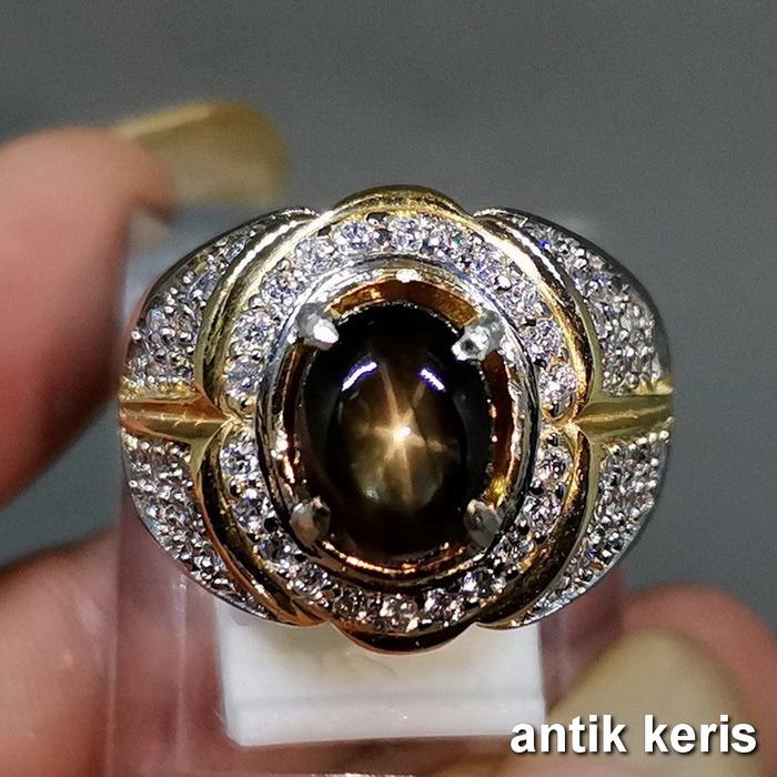 Batu Cincin Black Safir Star Natural Asli Bangsing Hitam Bukan Kaca