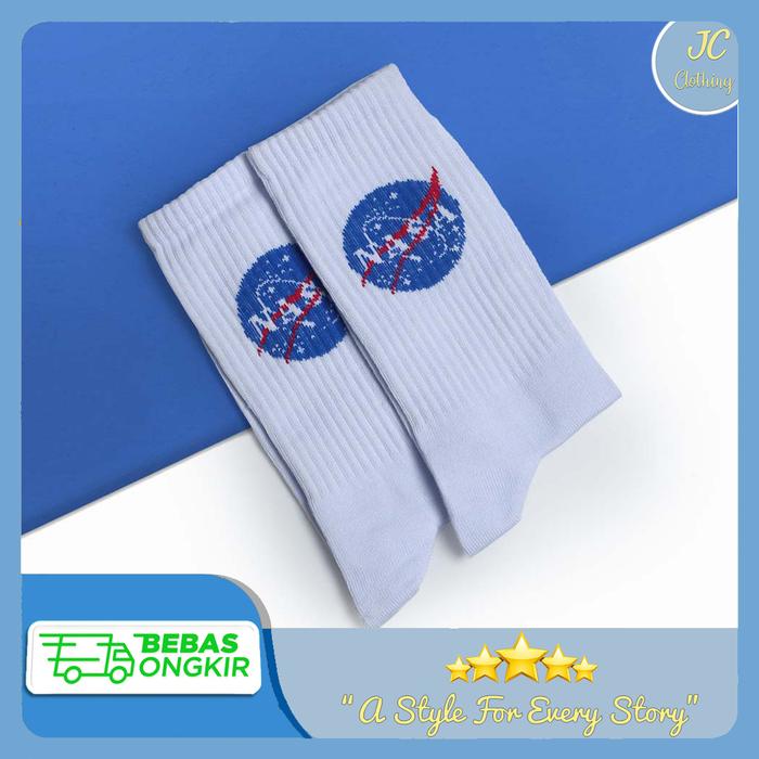 Kaos Kaki Panjang Pria Bahan Katun Spandex PE Putih Logo NASA