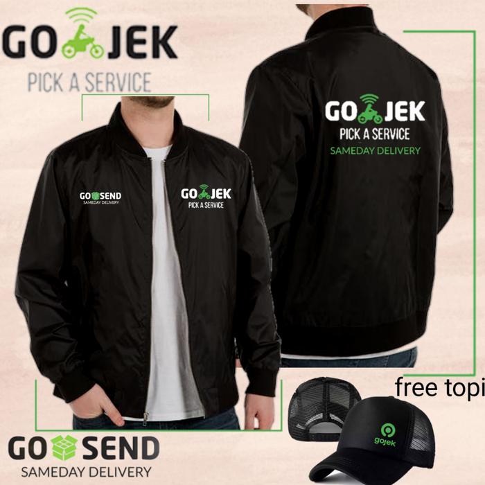 jaket bomber hitam gojek logo lama dan gosend jaket driver ojol gojek