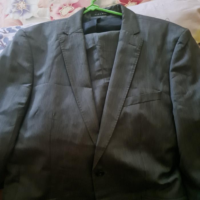 Setelan suit Jas & Celana merk Zara original warna abu abu preloved