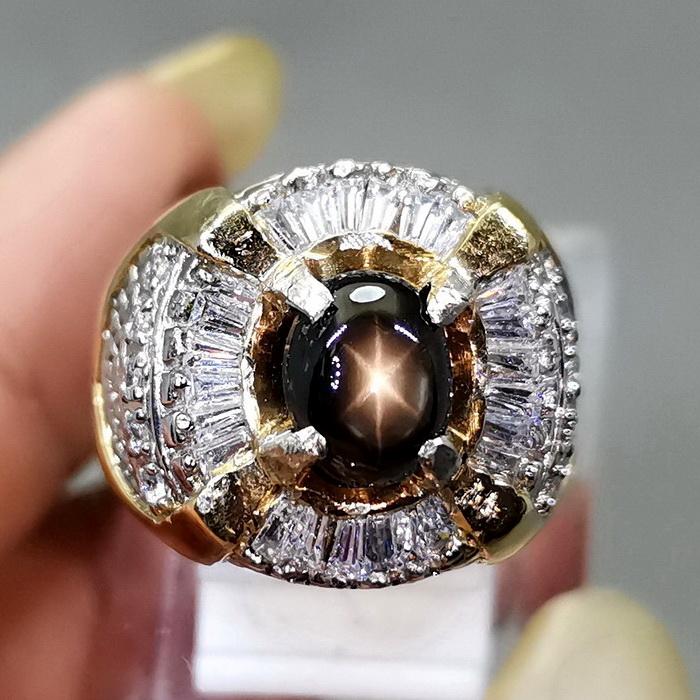 Cincin Batu Akik Black Safir Golden Star Bangsing