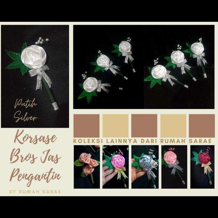 Bros Panitia Korsase Pin Bunga Jas Pengantin Putih-Silver