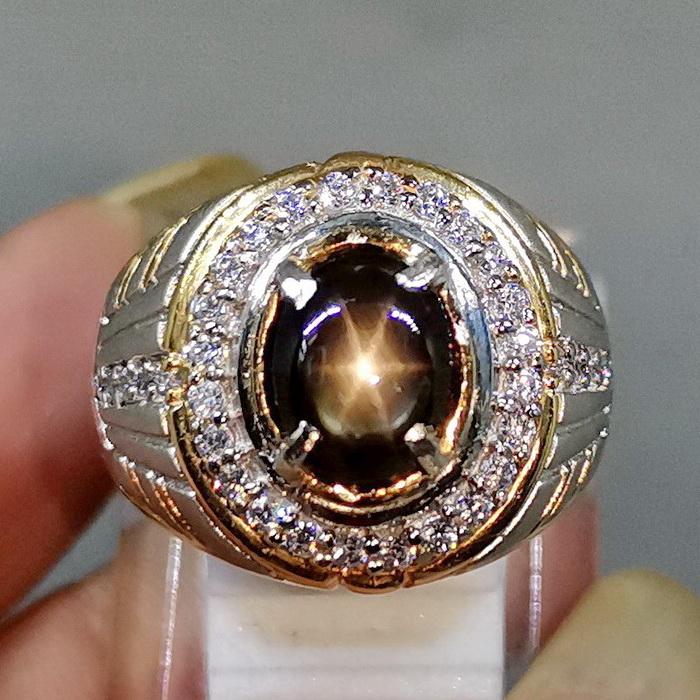 Cincin Batu Hitam Black Safir Star Golden Bagus