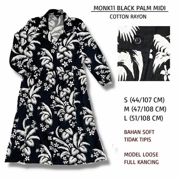 Dress Monki Viscose Black Palm Midi Fullbutton MONK11