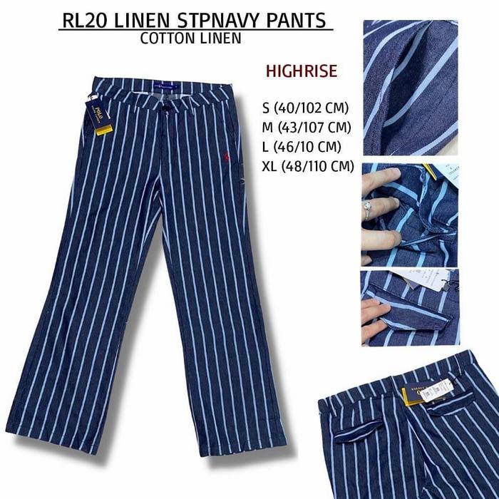 Celana Panjng Ralph Lauren Linen Stripe Navy Pants RL20