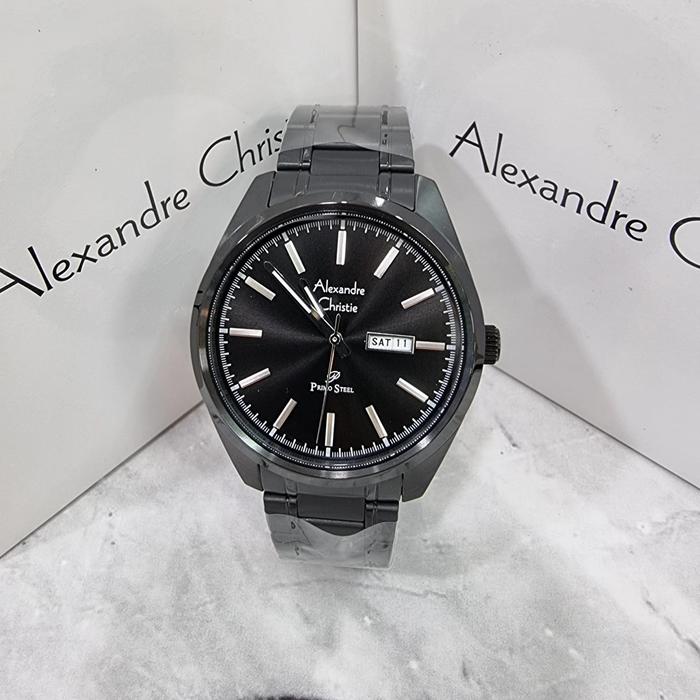 jam tangan pria original alexandre christie ac1025ME rantai all black