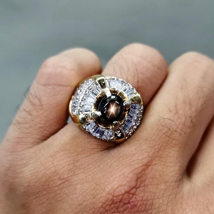 Cincin Batu Akik Black Safir Golden Star Bangsing