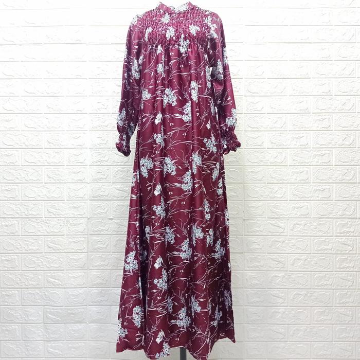 Gamis Murah Smoke satin kembang maroon