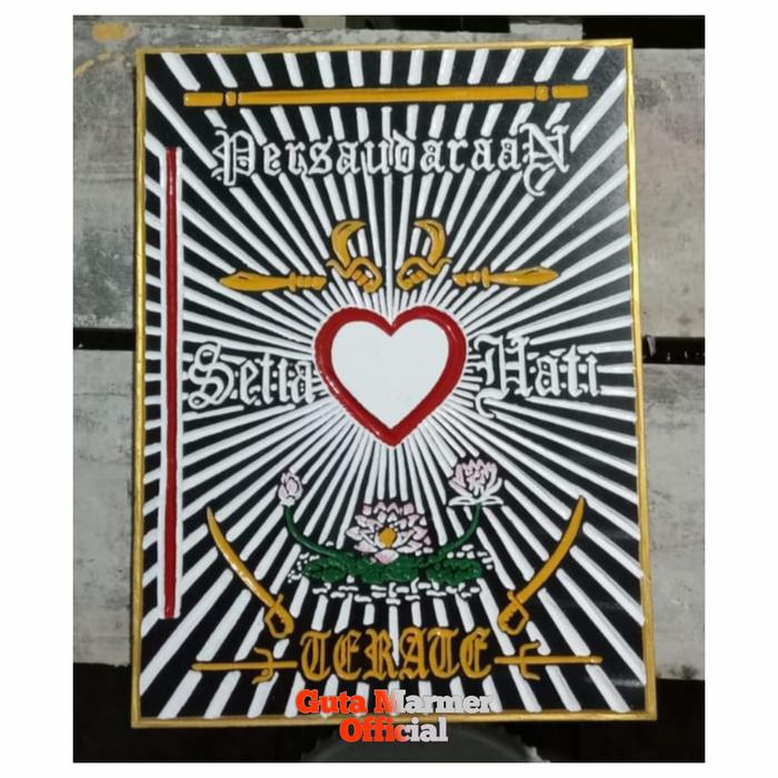 Lambang PSHT Batu Granit Hitam Glosy Mengkilat Full Ukir/Grafir