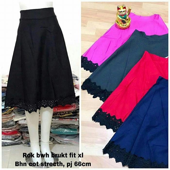 G_ Rok 702 flare skirt Import A Line Brukat Red Black Navy Midi Wanita Fit Pendek Basic Hitam