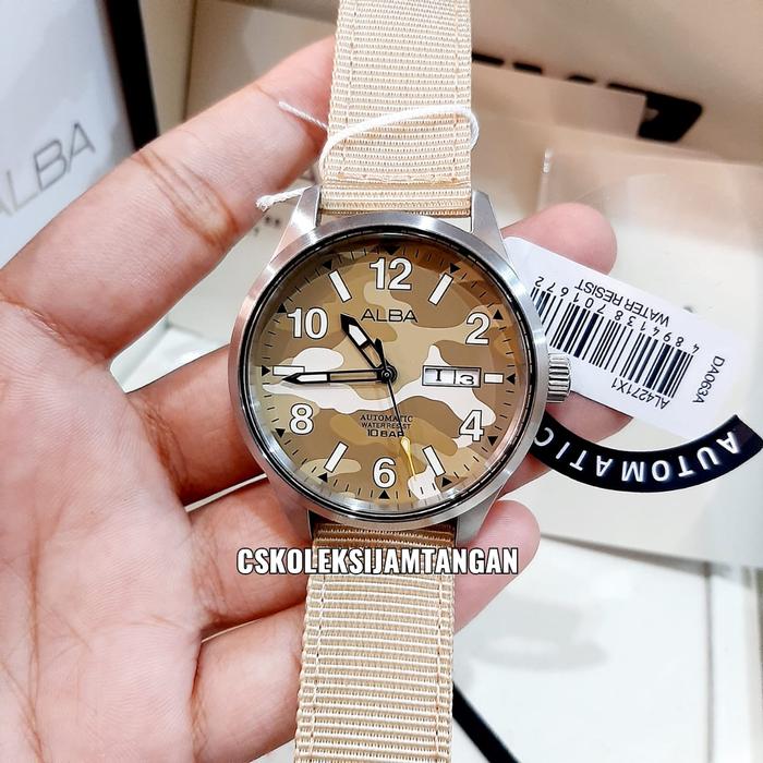 JAM TANGAN PRIA ALBA AL4271X1 AL4271 AUTOMATIC BEIGE NYLON ORIGINAL
