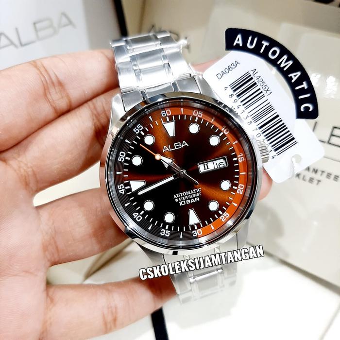 JAM TANGAN PRIA ALBA AUTOMATIC AL4255X1 AL4255 SILVER BROWN ORIGINAL