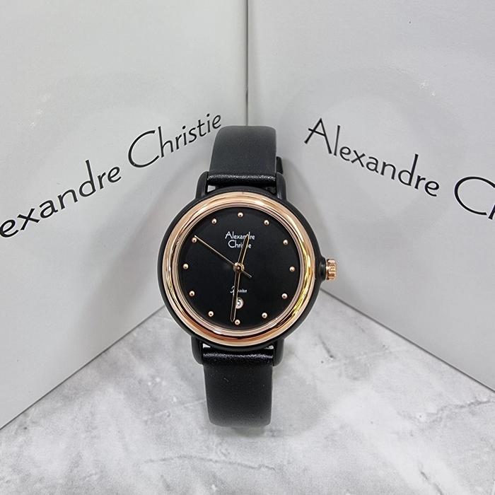 jam tangan wanita original alexandre christie ac2963LD black rosegold