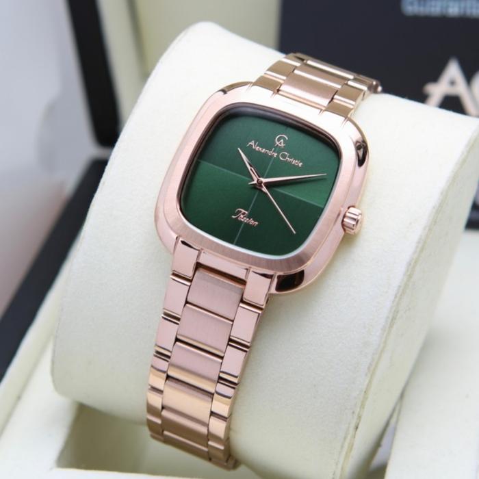 Jam Tangan Wanita Alexandre Christie Original AC2982 Green Rosegold