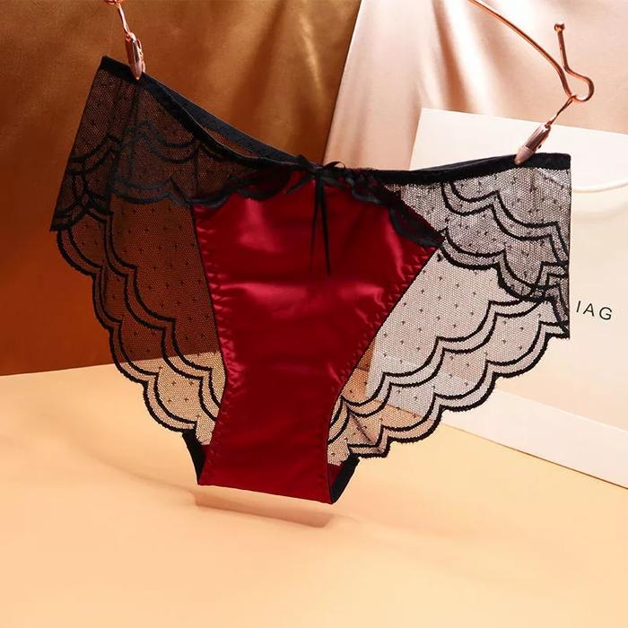 celana dalam satin lace cd cewek transfaran aksen pita