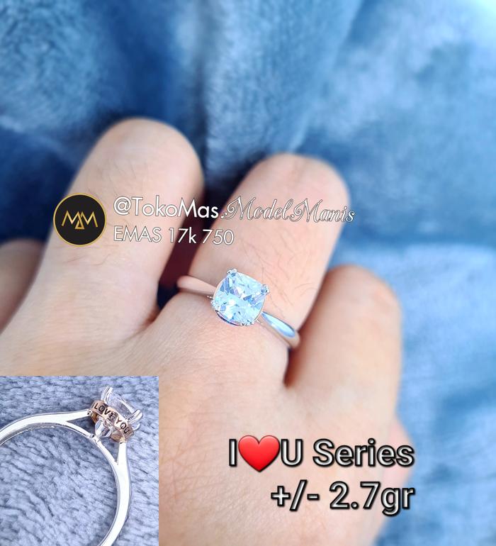Cincin Solitaire kotak I LOVE YOU series emas putih 750 kadar 17k