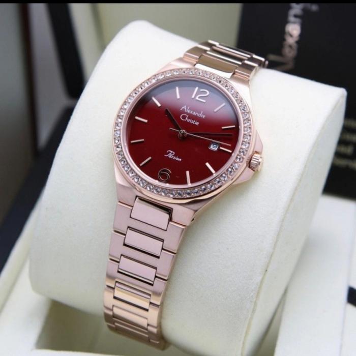 jam tangan wanita original alexander christie ac2981LD rosegold red