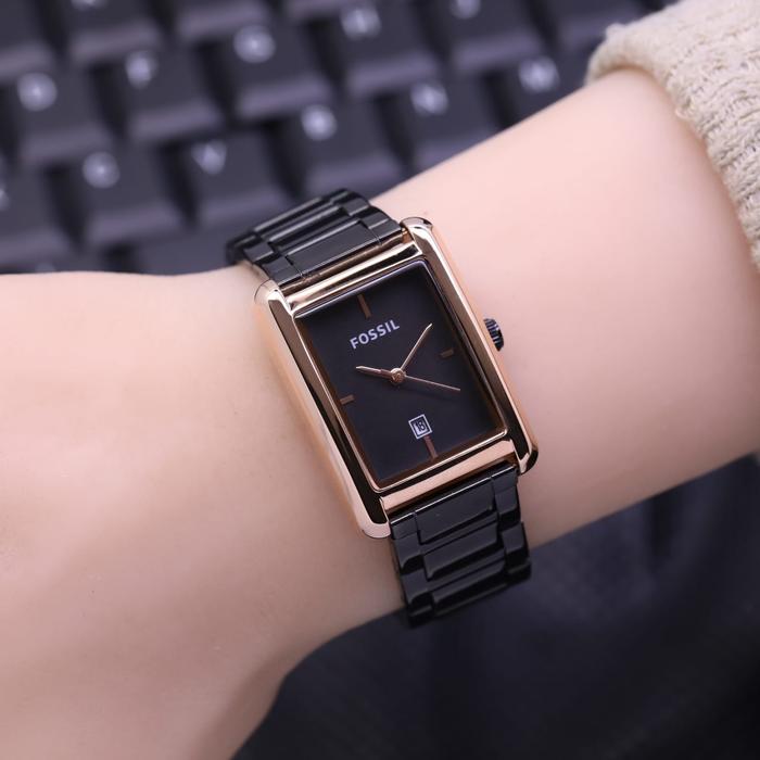 Jam tangan wanita fossil kotak rantai tanggal