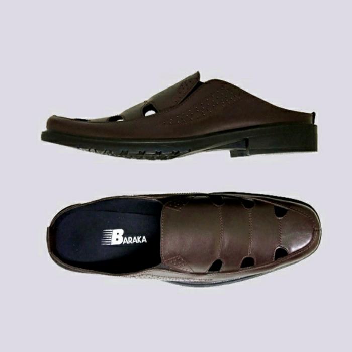 Sepatu Sendal Kerja Pria Dewasa /Bustong Kulit Brown Slide 38-47 Jumbo