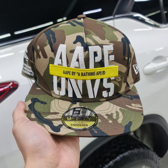 Topi New Era X AAPE Camo Yellow Logo