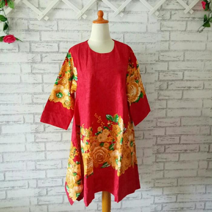 blouse tunik merah bunga big size/Tunik bunga big size/blouse bunga