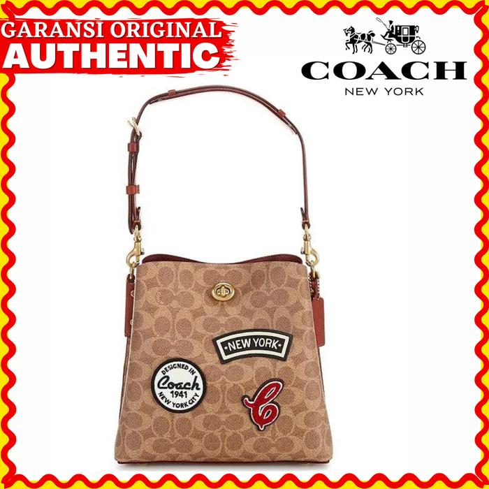 Tas Coach Signature Patch Canvas Willow Bucket Wanita Original Branded
