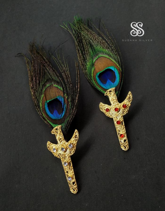 Bros Pin Keris Bulu Merak Alpaka Gold Plated Bali