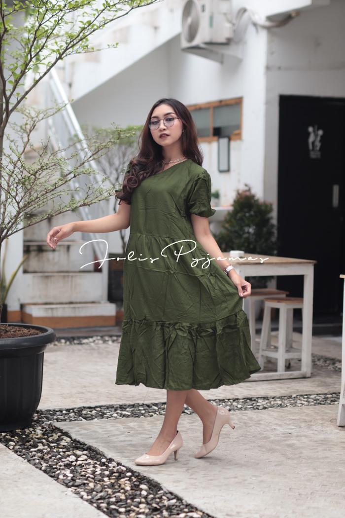 DRESS RUFFLE WANITA CASUAL KEKINIAN RAYON PREMIUM OUTFIT PANTAI