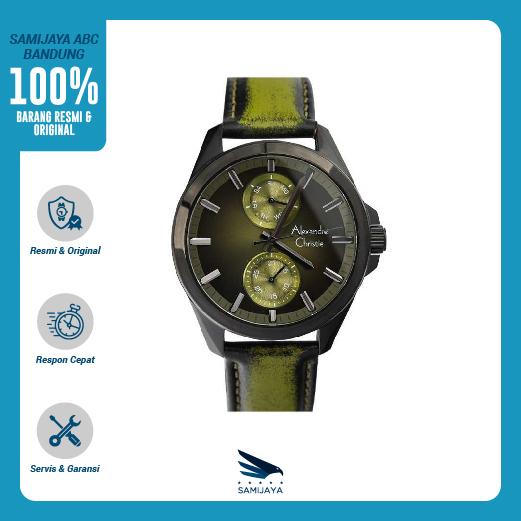 Jam Tangan Pria Alexandre Christie AC 6573 Kulit Hijau Original Resmi
