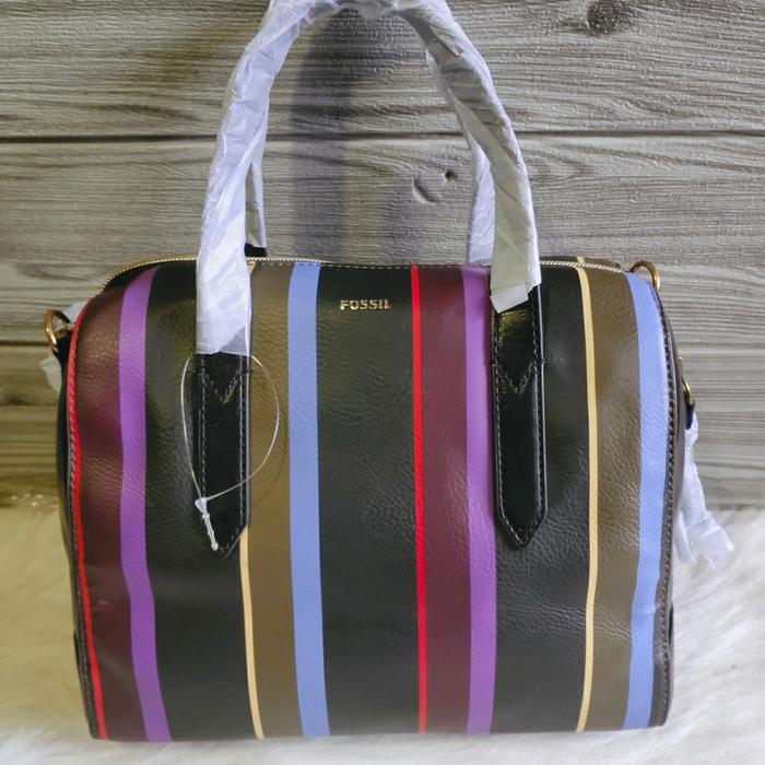 tas wanitafossil sydney satchel stripe black multi pvc